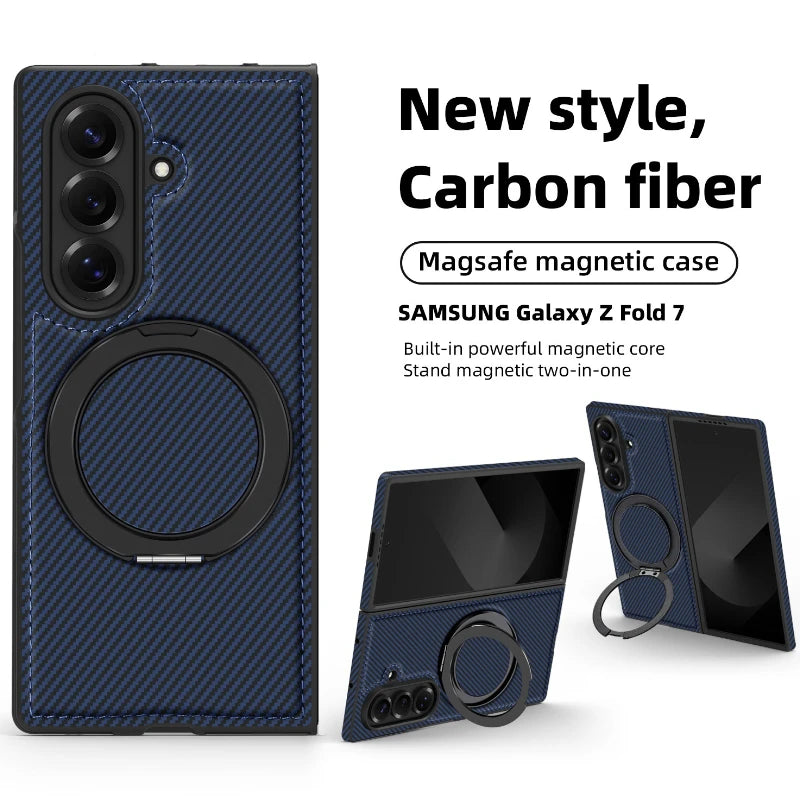 Kevlar Carbon Fiber Case Z FOLD 7 - 3 Magnetic Holder Stand Cover