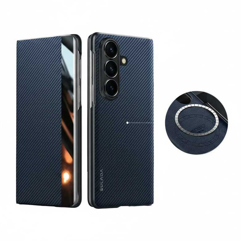 Carbon Fiber Case Z FOLD 7 - 4 Leather MagSafe Flip Window Cover
