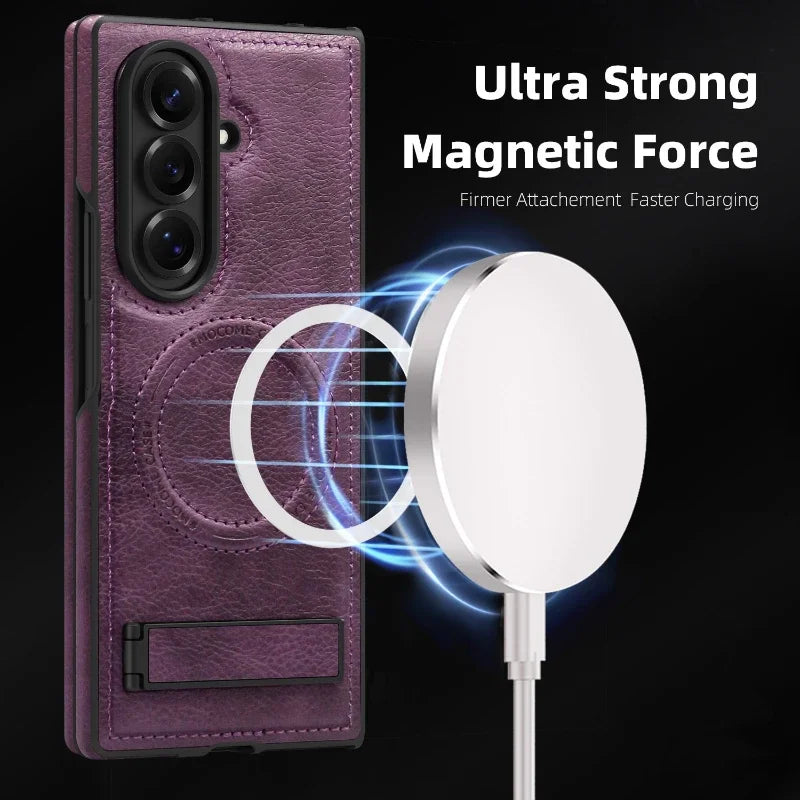 Luxury Magnetic Leather Case Z FOLD 7 - 3 Shockproof Magnetic Holder Stand Cover