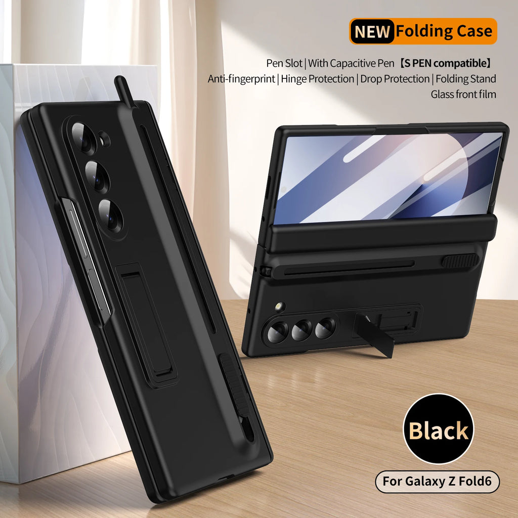 360 Full Protection Leather Case Z FOLD 7 - 2 with Touch Pen and Tempered Glass