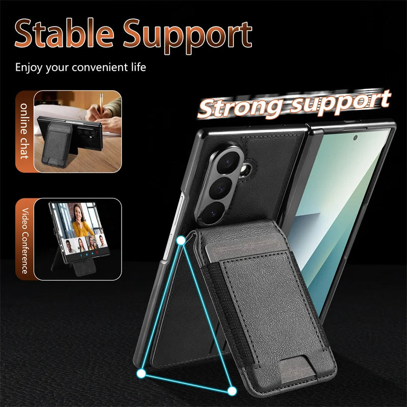 Magnetic Card Holder Case Z FOLD 7 - 3 Foldable Stand Leather Cover