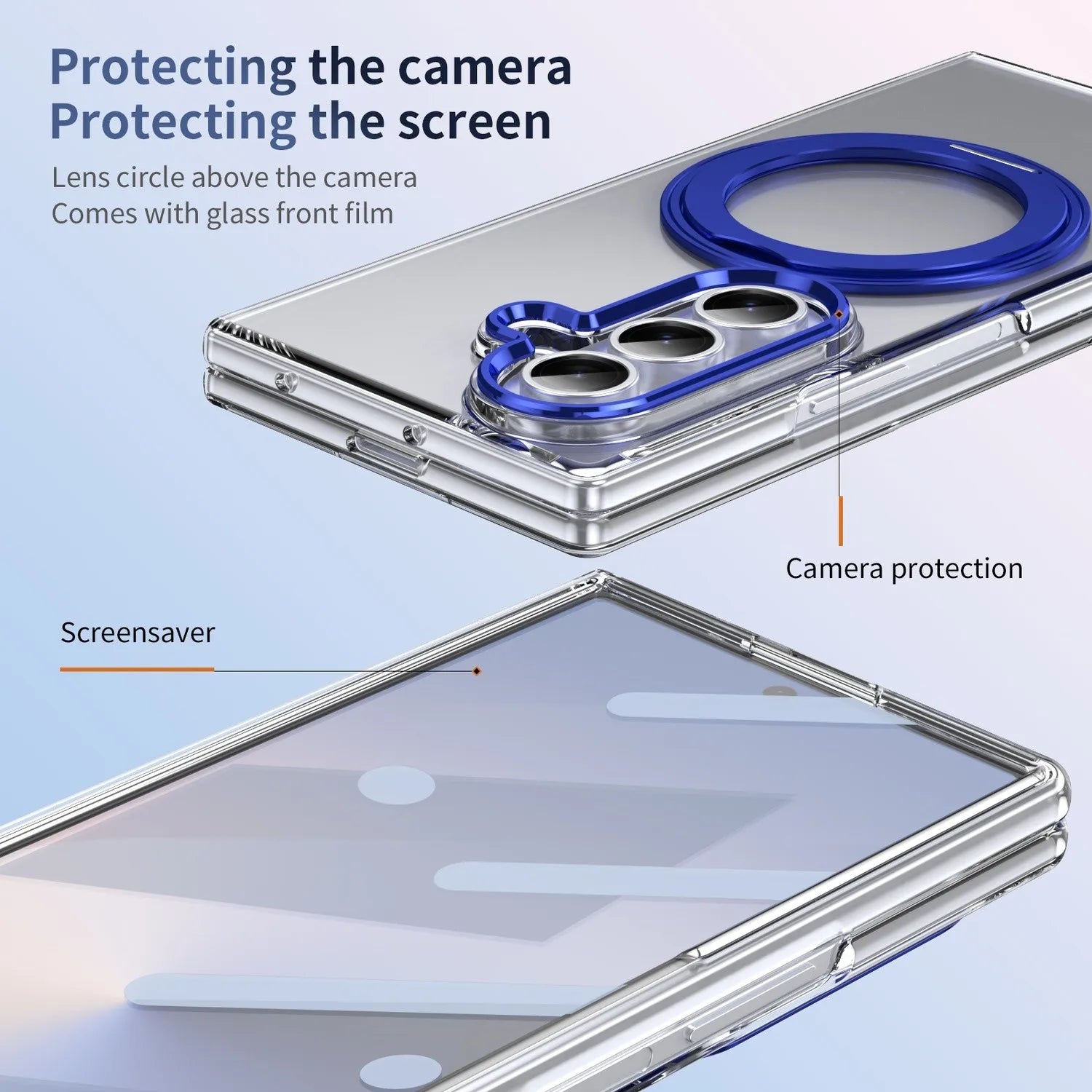 Magnetic Clear Case Z FOLD 7 - 3 Hybrid Tempered Film Ring Holder Stand