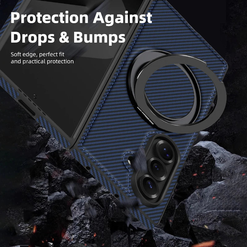 Kevlar Carbon Fiber Case Z FOLD 7 - 3 Magnetic Holder Stand Cover