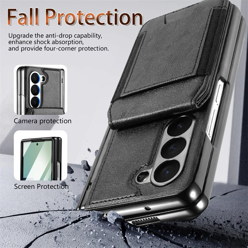 Magnetic Card Holder Case Z FOLD 7 - 3 Foldable Stand Leather Cover