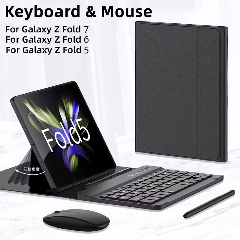 Wireless Keyboard Mouse Case Z FOLD 7/6/5/4/3 Magnetic Folding Leather Cover