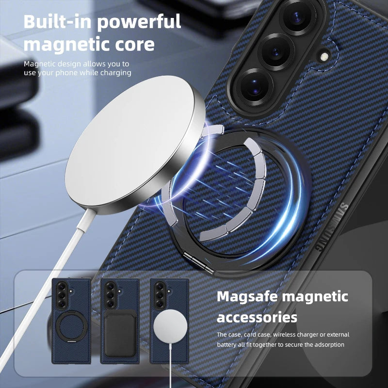 Kevlar Carbon Fiber Case Z FOLD 7 - 3 Magnetic Holder Stand Cover